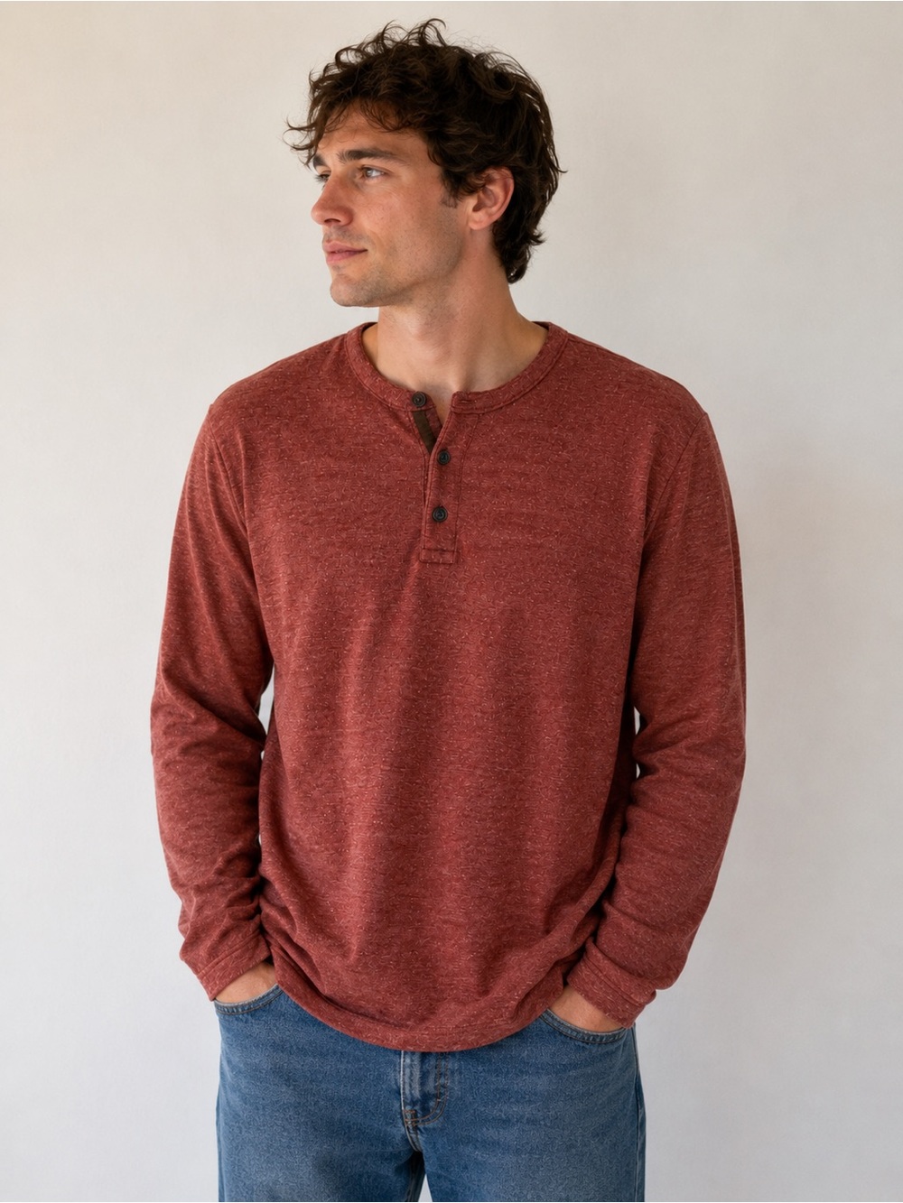 Banana Republic Men’s Large Henley Shirt Rust Red Brown Long Sleeve Lightweight